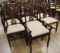 A set of 6 Hepplewhite style mahogany dining chairs and a piano stool