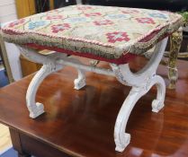 A tapestry top X frame stool, W.61cm