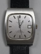 A gentleman's 1970's? stainless steel Omega Constellation automatic wrist watch with date aperture.