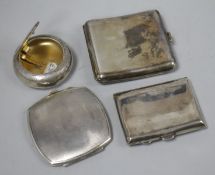 Two silver cigarette cases, a silver compact and a tobacco box