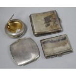 Two silver cigarette cases, a silver compact and a tobacco box