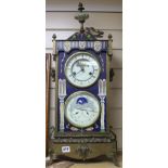 A brass and cloisonne enamel calendar mantel clock