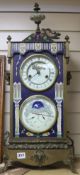 A brass and cloisonne enamel calendar mantel clock