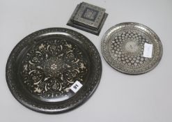 Two Bidri plates and a cigarette dispenser