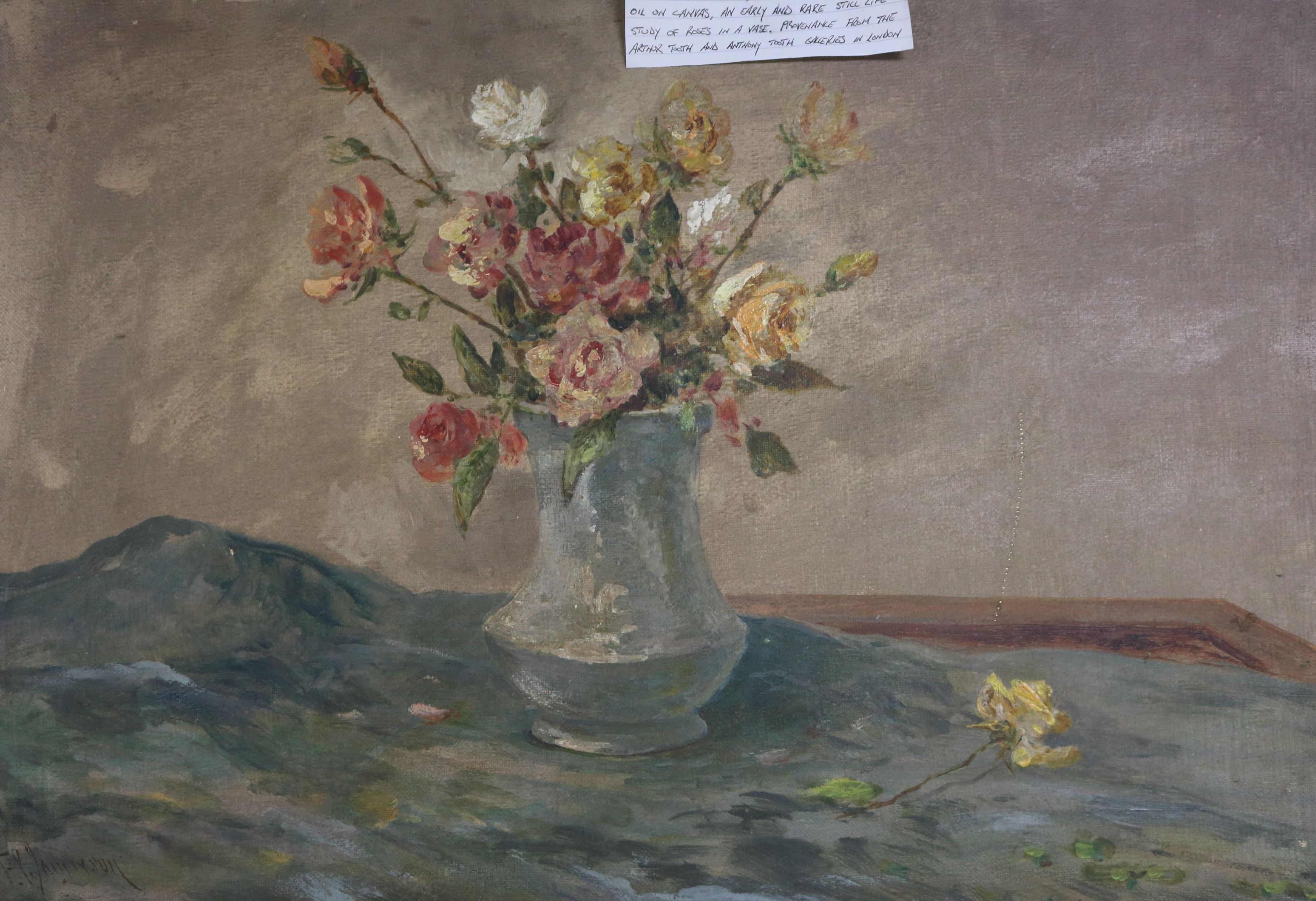 Francis E. Jamieson (1895-1950)oil on canvasUnusual still life of roses in a vasesigned40 x 61cm,
