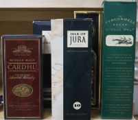 Five boxed Single Malt Scotch Whiskies: Isle of Jara, Coardhu, Tyrconnell, Black Busk and Dalmore