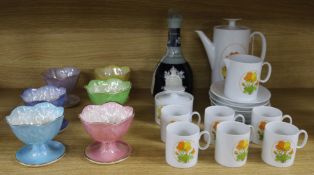 A harlequin set of six Maling dessert dishes, a Thomas, Germany coffee set and a Copeland Spode