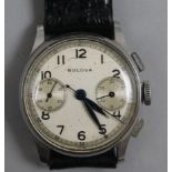 A gentleman's mid 20th century stainless steel Bulova chronograph manual wind wrist watch.