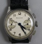 A gentleman's mid 20th century stainless steel Bulova chronograph manual wind wrist watch.