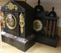 Two black marble mantel clocks