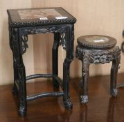 Two Chinese vase stands, H.45cm, H.32cm