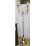 A gilt metal 2-branch telescopic lamp standard, H.185cm