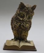 A cold painted owl inkwell