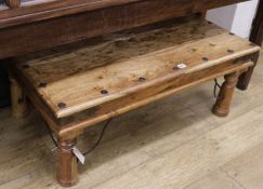 An Indian iron-mounted hardwood coffee table, W.102cm