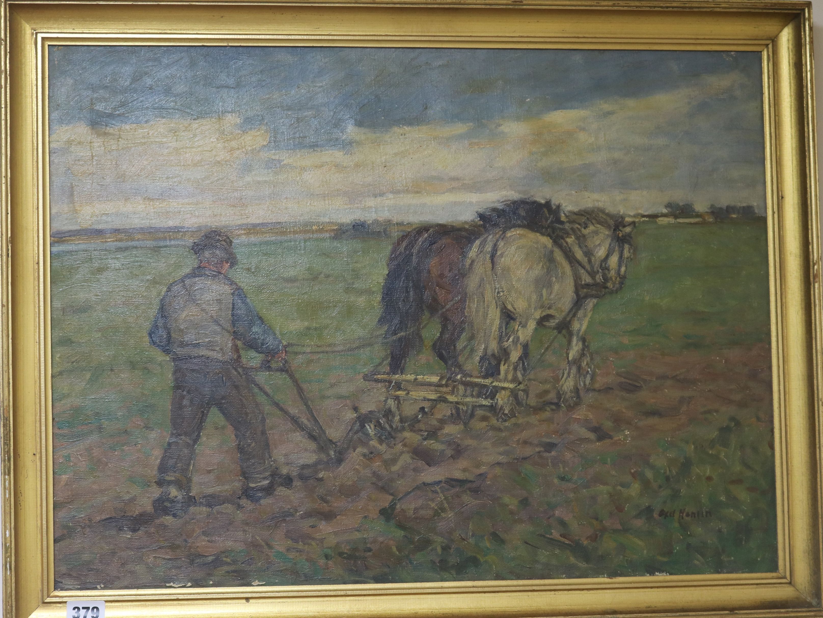 Axel Hansenoil on canvasPloughing scenesigned45 x 61cm.