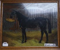 Tim B. Whitbyreverse painting on glassBlack horse in a stablesigned42 x 52cm