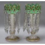 A pair of 19th century green and gilt lustres