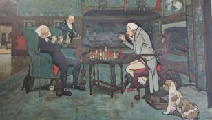 Cecil Aldin (1870-1935)pair of chromolithographsInteriors with gentlemen playing cards and chess