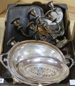 A quantity of plated wares including two carving sets and a breakfast tureen