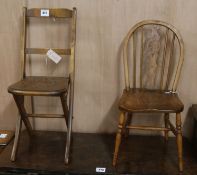 A child's ash and elm wheelback Windsor chair and a a child's beech folding chair