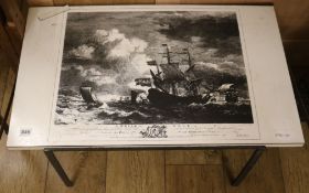 A Terrance Conran coffee table with a picture of a ship, W.75cm