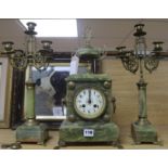 A green onyx clock garniture