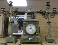 A green onyx clock garniture