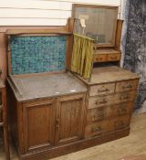 An Arts & Crafts oak frame mirror and an oak dressing unit, W.151cm