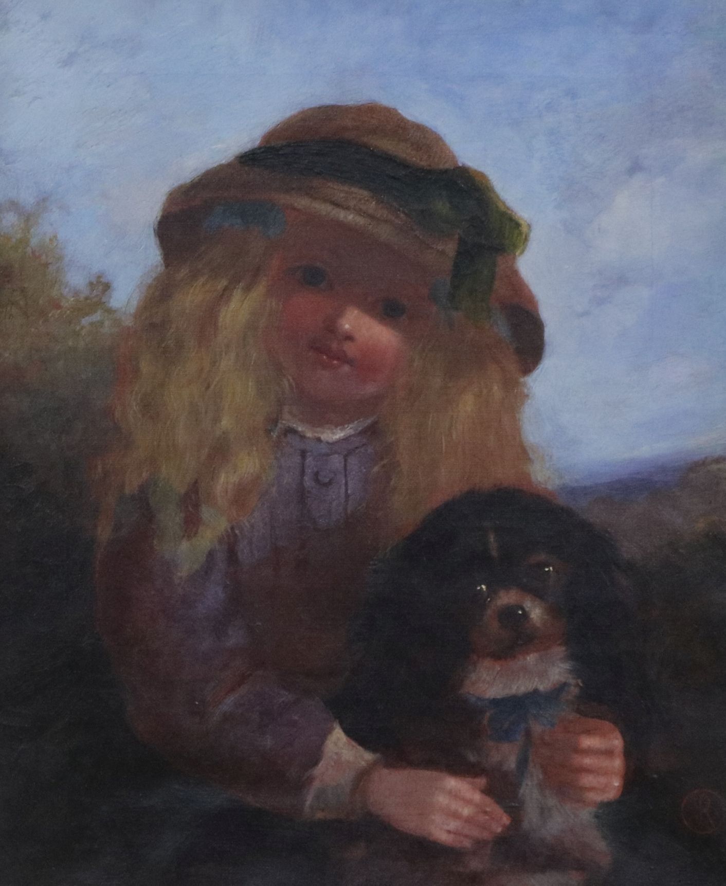 Victorian Schooloil on canvasGirl with a King Charles Spanielmonogrammed JR34 x 28.5cm