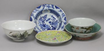 A group of Chinese porcelain bowls and dishes, 18th century and later