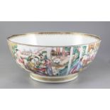 A Chinese famille rose mandarin pattern punch bowl, Qianlong period, finely painted with figures