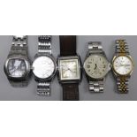 Five assorted gentleman's wrist watches.