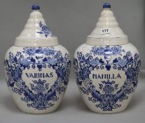 A pair of Delft drug jars