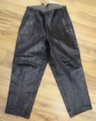 A pair of World War II black leather u-boat trousers