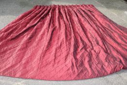 A pair of maroon taffetta large curtains, W.177cm, Drop 210cm