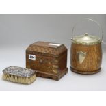 An Indian box, biscuit barrel and a brush