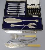 A set of six silver coffee spoons, two pairs of plated fish eaters and sundries, including a