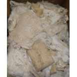 A large quantity of fillet lace trimmings, insertion, mats etc