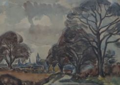 Sir William MacTaggart (1903-81)watercolour drawing from the artist's sketch bookChurch in a