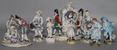 A collection of German porcelain figures, including Samson