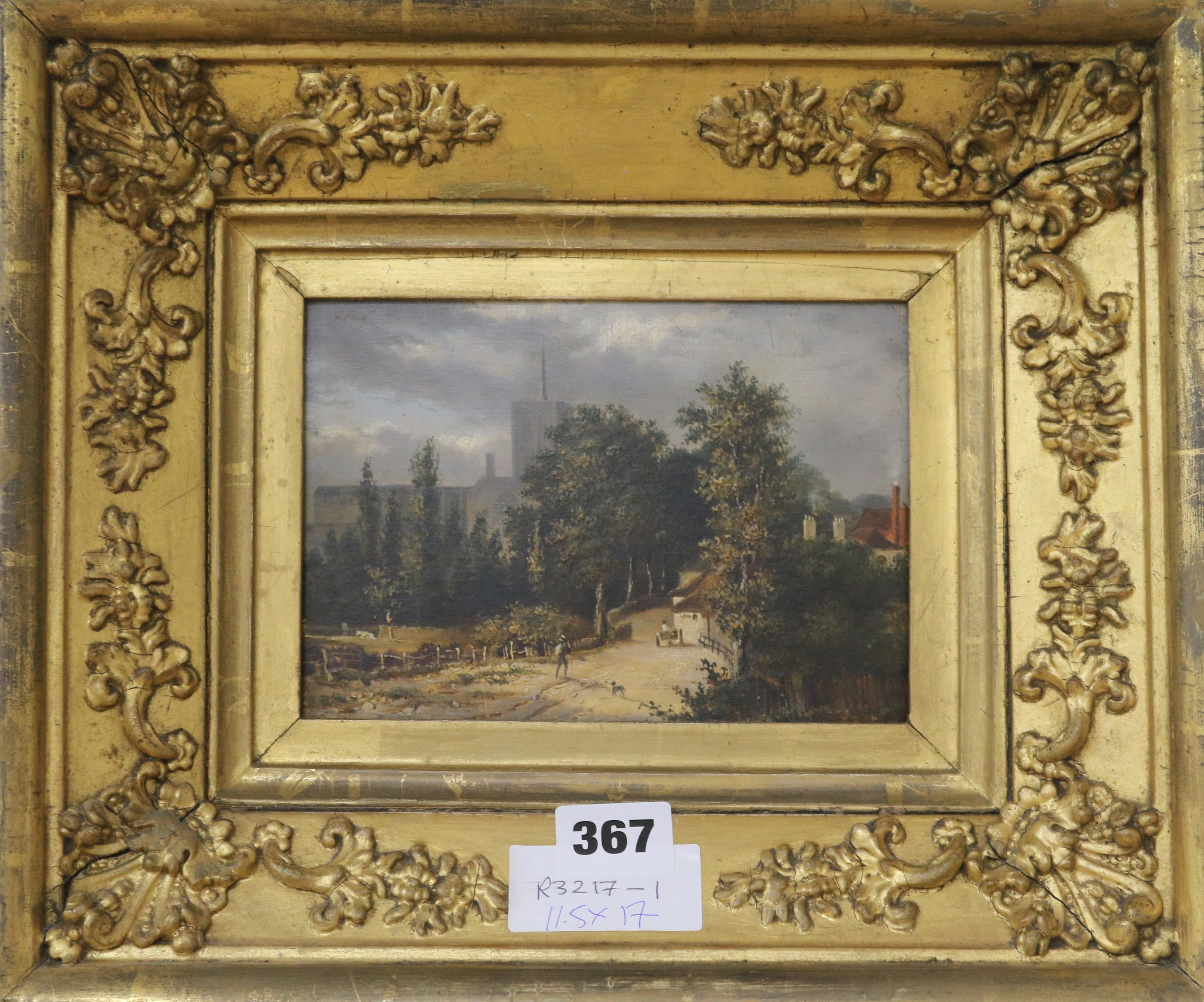 Early 19th century English Schooloil on wooden panelChurch in a landscape11.5 x 17cm