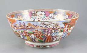 A Chinese famille rose mandarin pattern punch bowl, Qianlong period, typically painted with