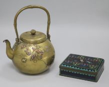 A Japanese bronze teapot and a cloisonne box