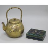 A Japanese bronze teapot and a cloisonne box