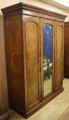 A large Victorian three door mirrored wardrobe, H.208cm