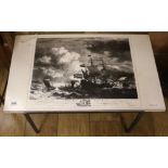 A Terence Conran coffee table with a picture of a ship, W.75cm