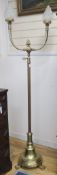 A gilt metal 2-branch telescopic lamp standard, H.185cm