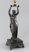 J.J. Salmson (1823-1902). A classical female bronze figure holding an urn, mounted as a lamp 15in.