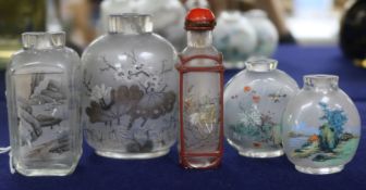 A collection of five Chinese interior-painted glass snuff bottles