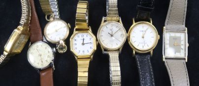 A lady's Avia 9ct gold wrist watch and six other watches.